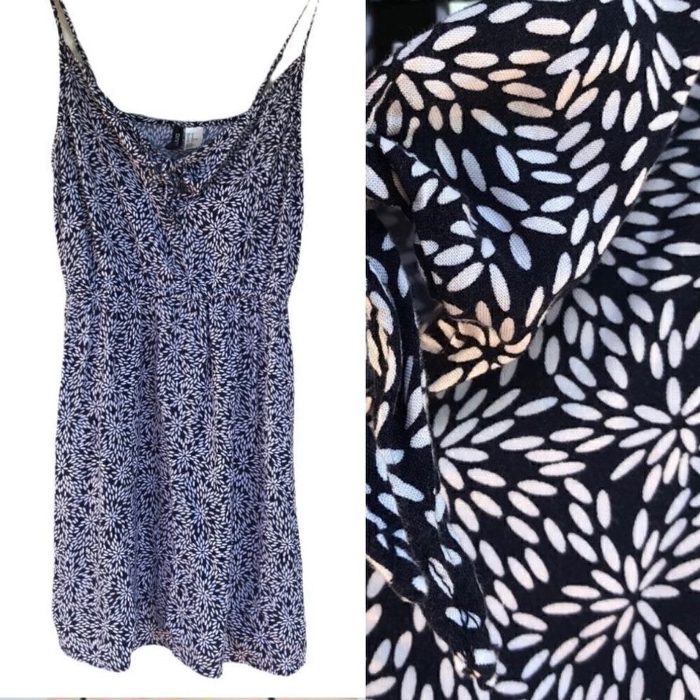 H&M y2k tie front Dress Spagheti Strap slip summer sun beachy navy blue print 10